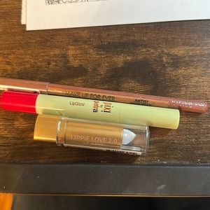 Makeup Forever color pencil, pixi lip glow, manna scrub